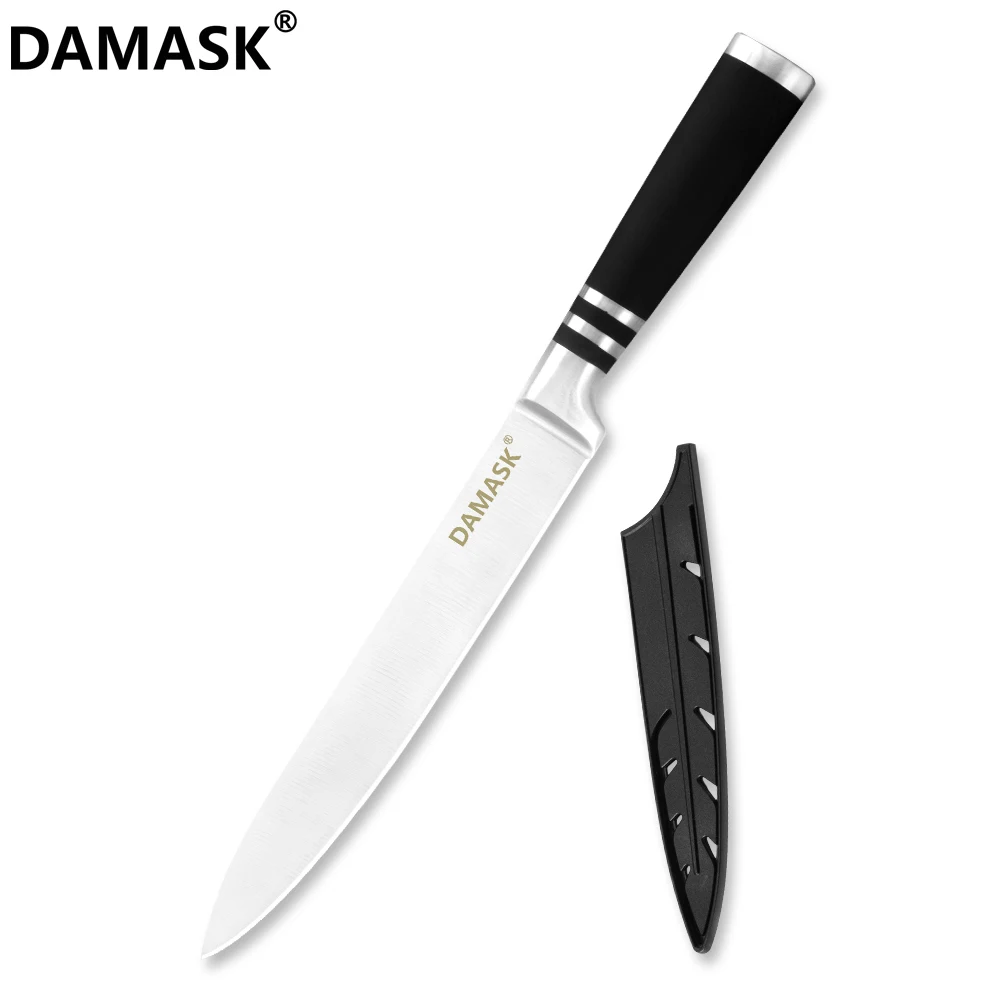Damask 3Cr14 набор кухонных ножей из нержавеющей стали, Горячая, хорошее качество, 430 ручки, кухонные ножи с бесплатными сувенирные ножи, чехлы - Цвет: 8inch Slicing Knife