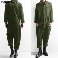 INCERUN модные Для мужчин комбинезон Повседневное грузовой комбинезоны для девочек в стиле панк в стиле хип-хоп на пуговицах с отложным воротником с длинными рукавами в стиле ретро уличная Для мужчин s комбинезон
