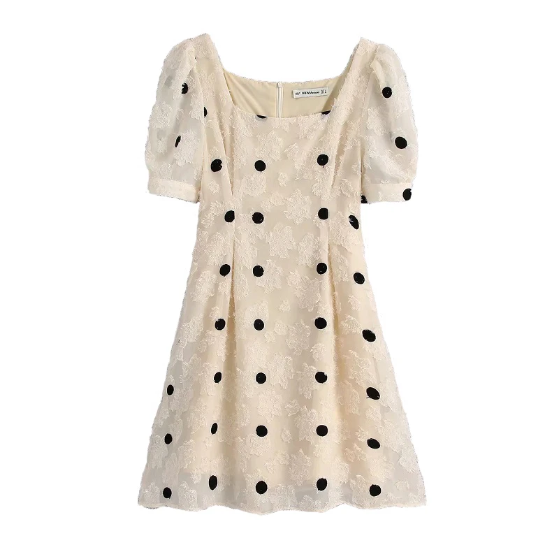 Женское мини-платье в горошек винтажное платье с квадратным вырезом коротким