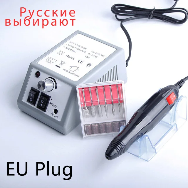 Gray-EU Электрический набор сверл для ногтей, фрезы для маникюра, 20000 ОБ/мин, педикюрная машинка, жидкость для снятия геля, шлифовальные фрезы, инструменты для дизайна ногтей - Цвет: Gray-EU