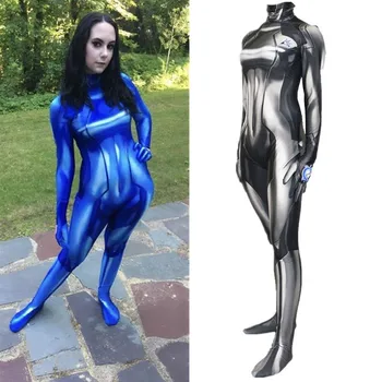 

Samus Zero Aran Black Blue Cosplay Costume 3D Printing Spandex Lycra Zentai Bodysuit Suit Jumpsuits