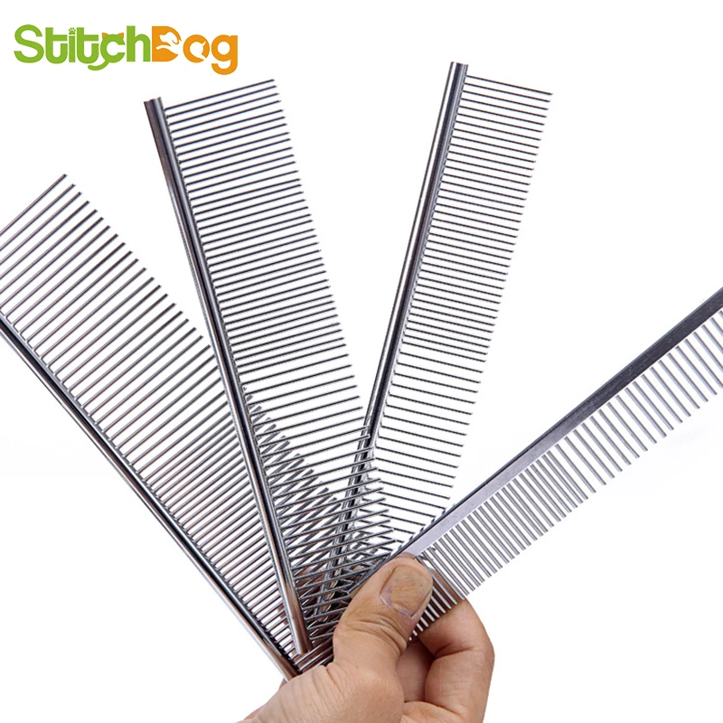 Peine de pelo largo y grueso para perros y gatos, cepillo de acero inoxidable ligero, peines de Aseo para peluquero, 1 unidad