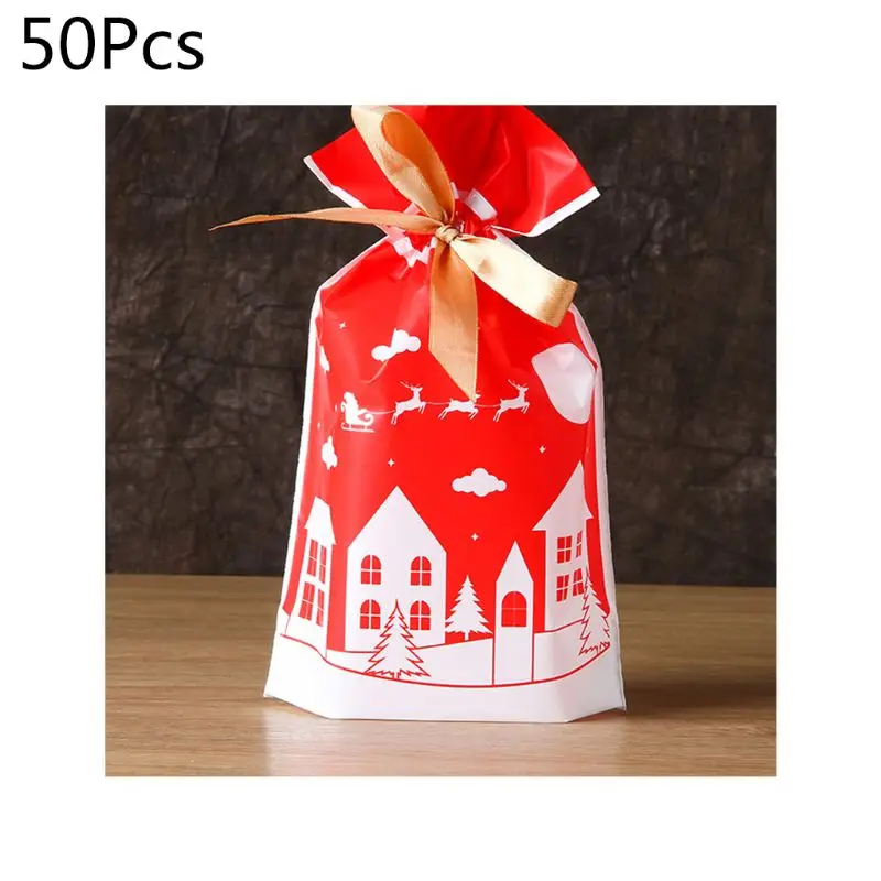 6 50PC Christmas Cartoon Rope Bag Goody Bag Wedding Party Candy Bag Gift Bag Y1AB - Цвет: 6