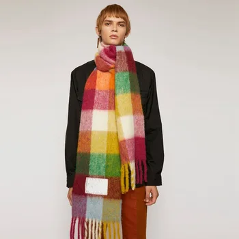 

2020 autumn and winter new multicolor plaid fringed scarf Ac same rainbow plaid shawl men and women warm scarf