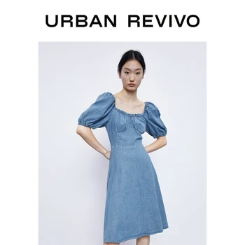 

URBAN REVIVO Women Swuare Neck Denim Dress WG33RBNE2000