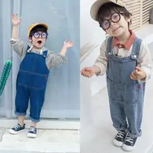 Новые модные джинсовые комбинезоны для мальчиков и девочек осенние детские штаны с карманами на возраст от 1 до 6 лет, PZ494