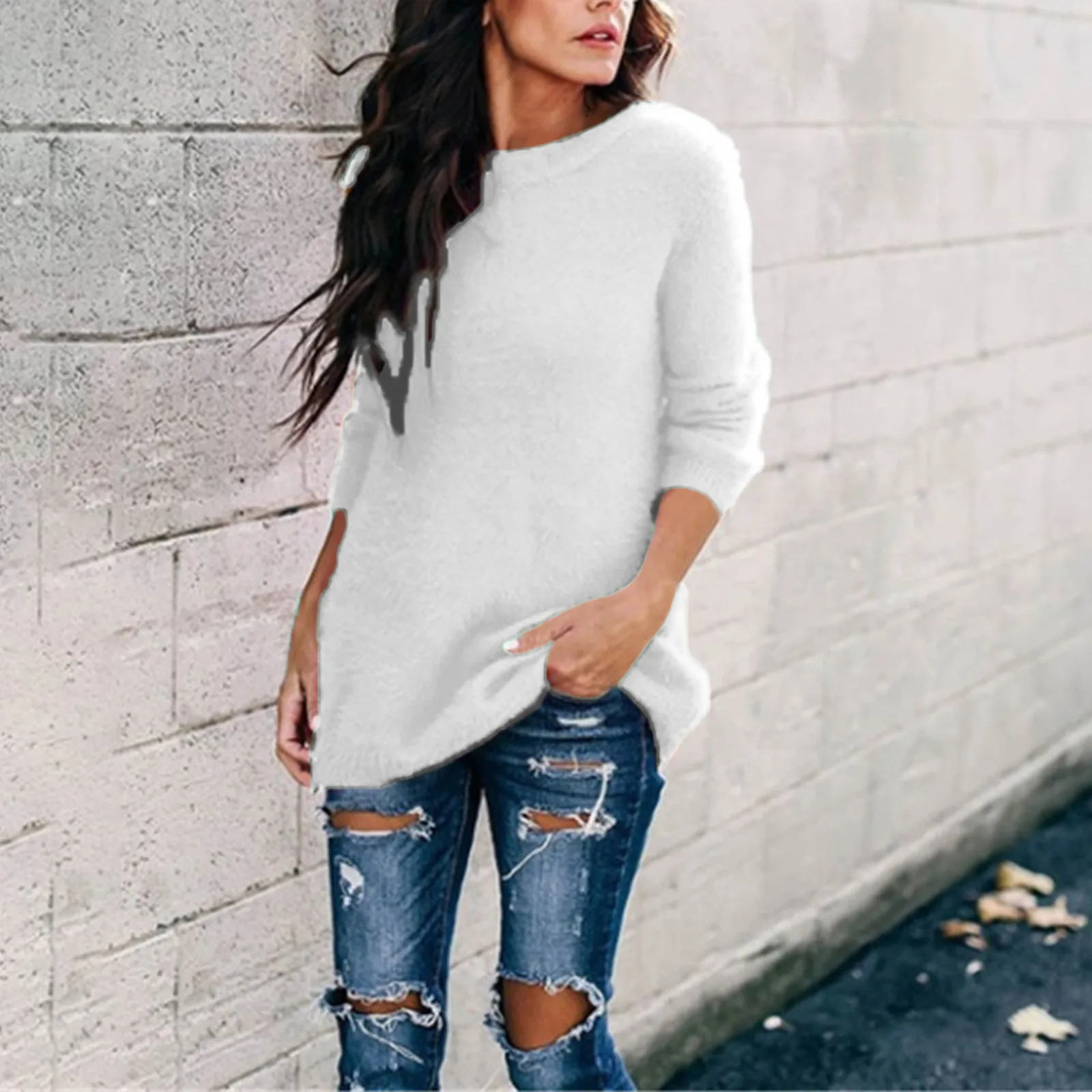 Fashion Autumn Winter Pullovers Women Oversized Sweater Round Neck Knitwear Casual Top Pullover Long Sleeve Sweater Female 1