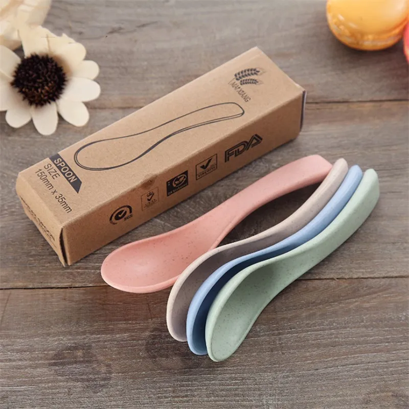 4pcs/set Korean Style Wheat Straw Spoon Kitchen Cooking Utensil Tools Soup Spoon Eco friendly Tableware Kitchen Accessories