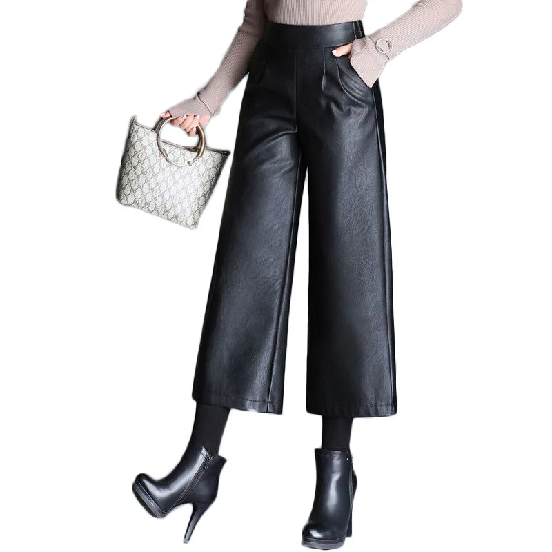 4XL широкие брюки из искусственной кожи в стиле хип-хоп,, женские черные брюки больших размеров, женские свободные узкие брюки с высокой талией LT794S50
