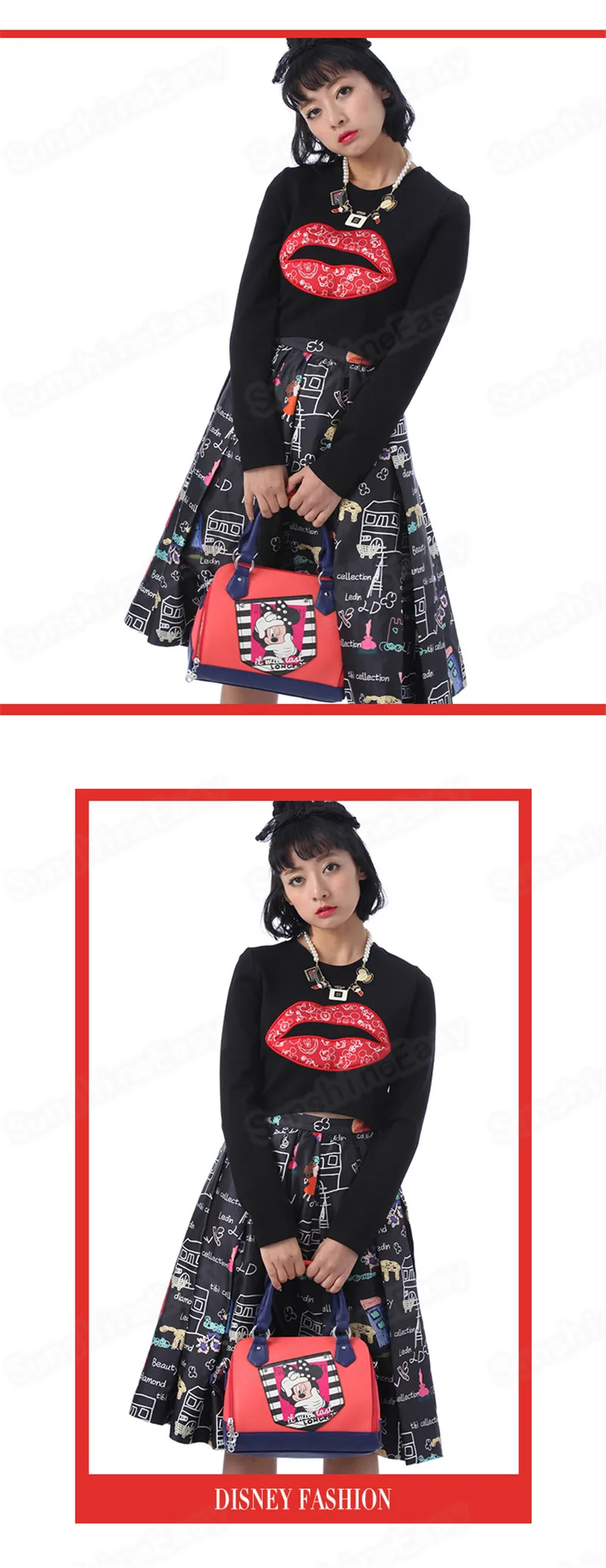 Disney Single Shoulder Messenger Bag Cute Mickey Cartoon Image Pattern PU Waterproof Zipper Bag Fashion Party Portable Messenger