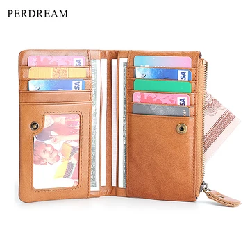 

European and American style oil wax leather men's wallet multi-function card holder card holder snap leather coin purse