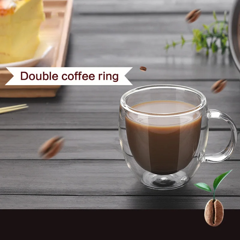 New Double Wall Glass Tea Cup Heat resistant Double Layer Glass Handle