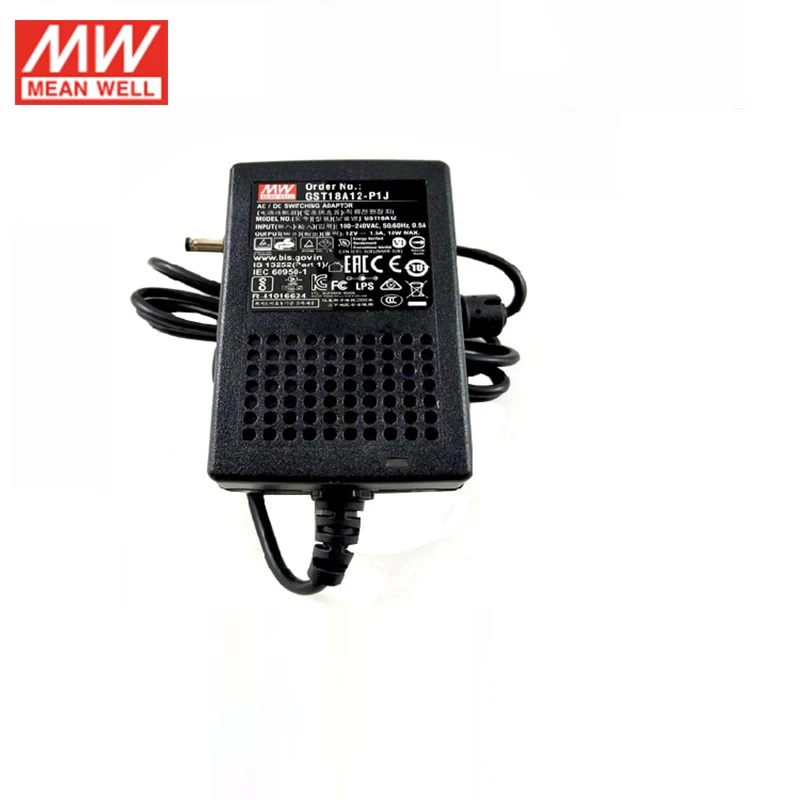 GST18A12-P1J означает хорошо промышленный рабочий стол адаптер 110 V/220VAC до 12VDC 1.5A 18W Meanwell уровень VI адаптер импульсный источник питания