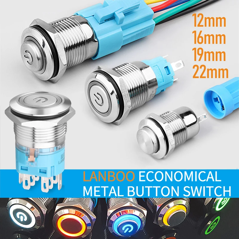 Push Button 12/16/19/22mm Momentary Switch Waterproof Car Boat Led Light switchs 