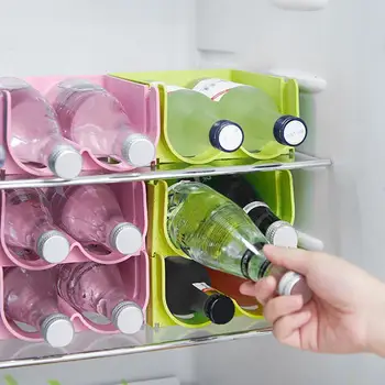 

2 Slots Beverage Cans Storage Fixed Shelf Refrigerator Space Saving Organizer Beverage Bottle Holder Stackable Box Red Wine Rack