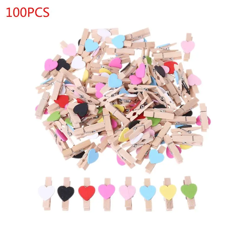 

100pcs Heart Wooden Mini Clips Clothes Photo Paper Peg Pin Clothespin Craft School Office Stationery for Diamond embroidery
