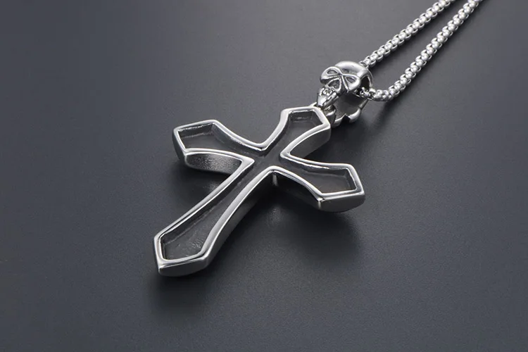 男士复古耶稣十字架钛钢项链吊坠哥特骷髅头项坠 (9)