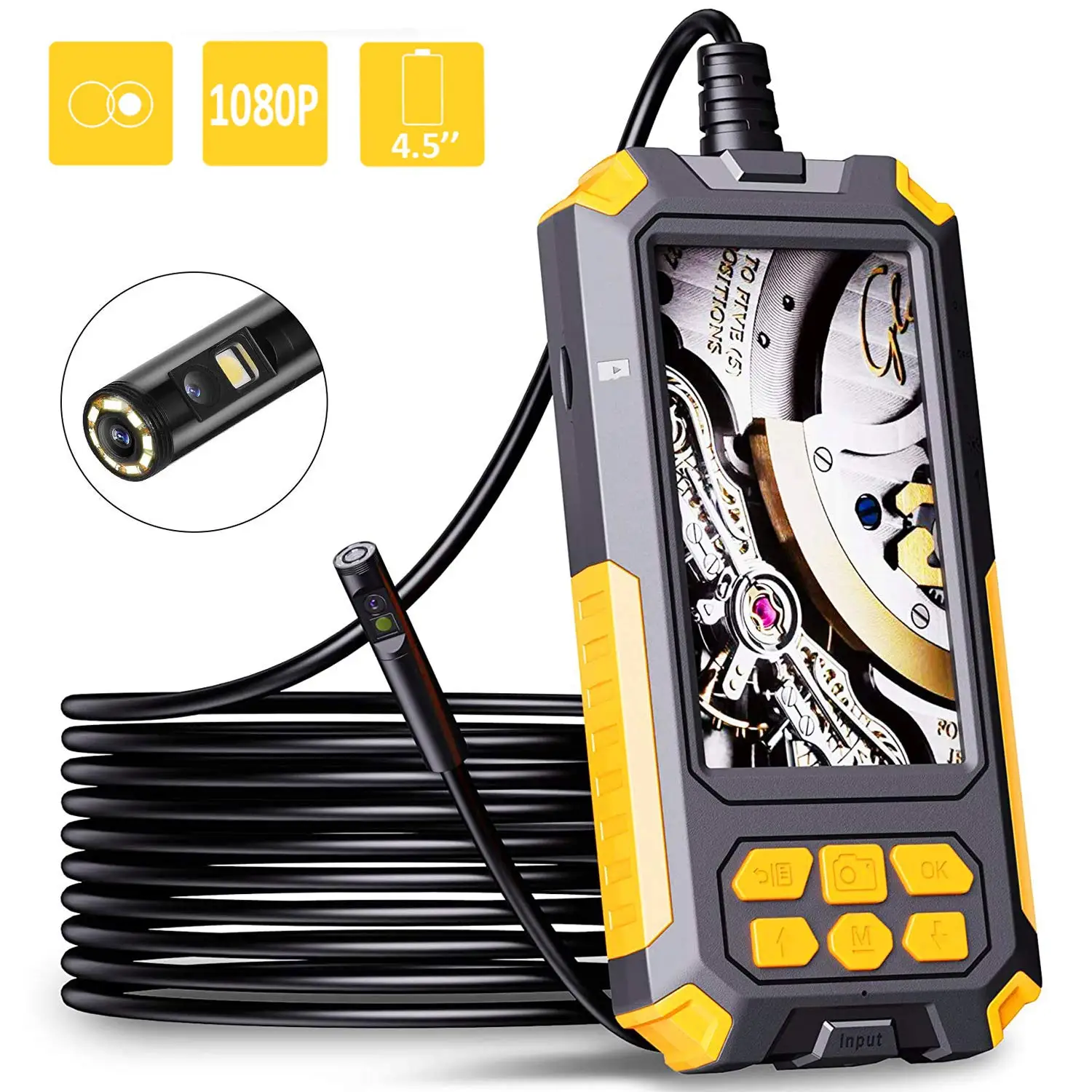 Cámara de inspección P50 de 1080P, endoscopio Industrial con pantalla IPS de 4,5 pulgadas, impermeable IP68, serpiente, con 9 luces LED, para alcantarillado