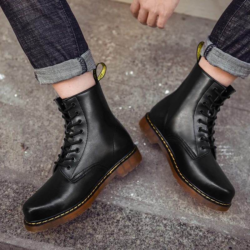 Осенне-зимние мужские винтажные ботинки мужские рабочие ботинки на меху со скрытым каблуком кожаные ботинки высокого качества Мужская обувь большого размера
