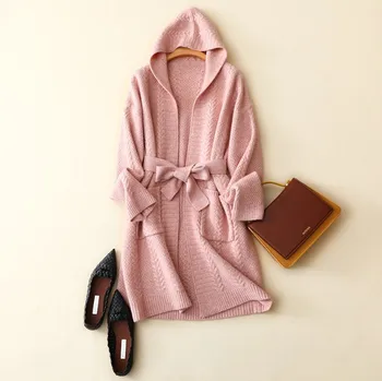 

Tailor Shop Custom Made New Heavy Thick Thick Line Loose Mid-length Belt Sweater Knitted Cardigan Jacket