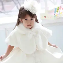 Flower Girls Double Layer Thickn Plush Bolero Shrug Princess White Shoulder Cape Wedding Dress Shawl Wrap Stole Cute Bowknot