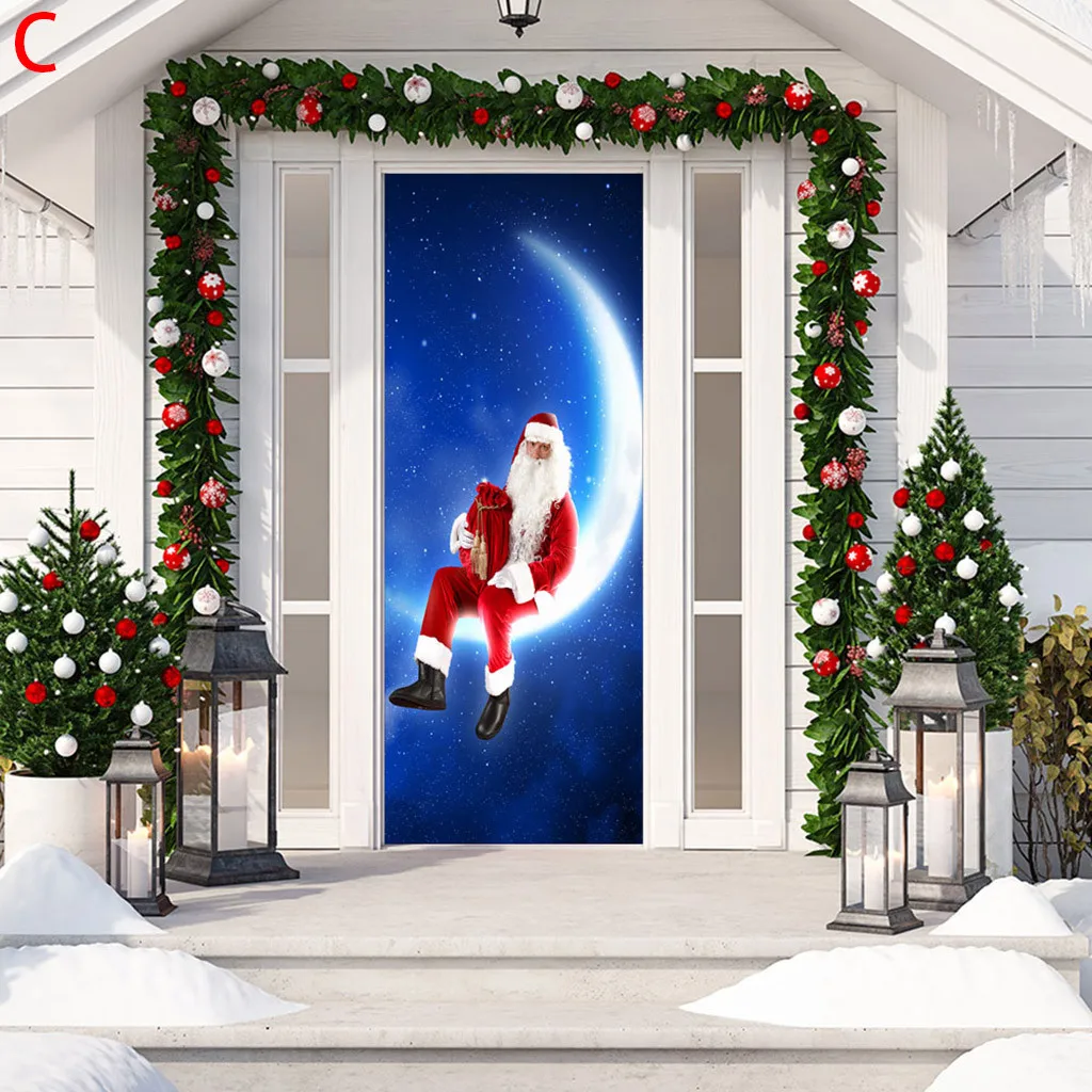 3D Рождественская дверная наклейка, Рождественское украшение для двери, наклейка s, съемная Водонепроницаемая Настенная Наклейка s, новогодняя оконная наклейка
