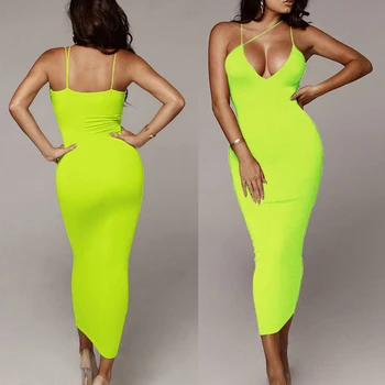 

Droppshiping Women Lady Solid Color Sleeveless V Neck Backless Bodycon Dress for Summer Party d88