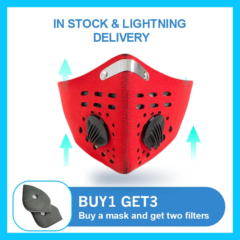 

Men Women Activated Carbon Dust-proof Mask Filter Valve Cycling Face Mask Anti-Pollution Bicycle Outdoor Training Face Shield