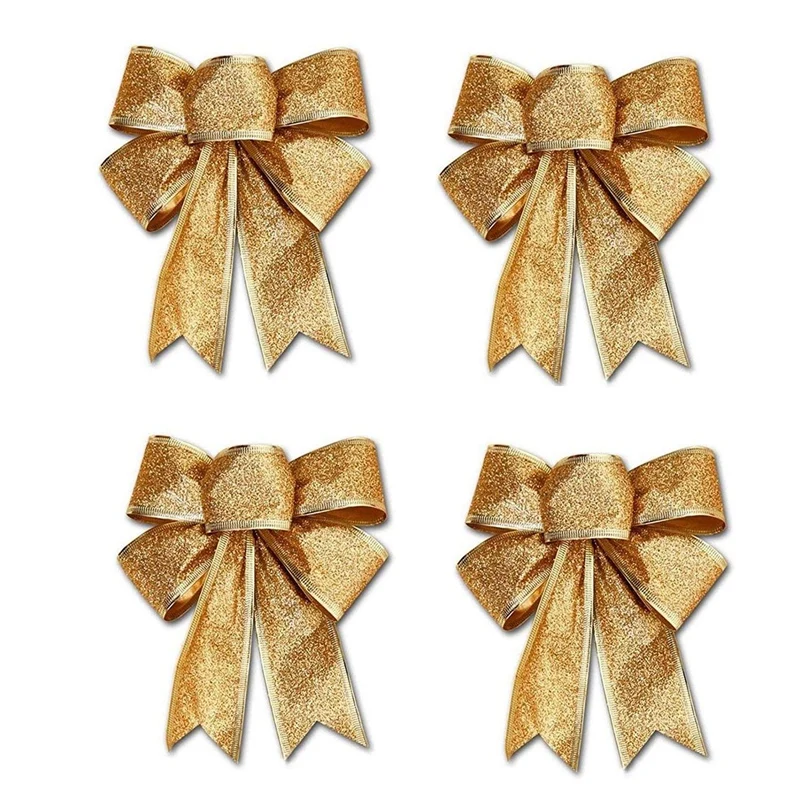 

8Pcs 25X18Cm Decoration Ornament Hanging Knot Bowknot Butterfly Decore Tree Christmas Tree, 4Pcs Red & 4Pcs Gold