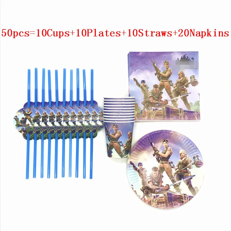 BeiPanXiZhi 50pcs 50Pcs/80pcs Disposable Plate Straws Print Multi-style Castle Game Eat Chicken Baby Shower Kid Birthday Napkin Decoration Supply - Цвет: BeiPanXiZhi 50pcs