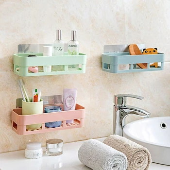 

Wall Mounted Plastic Storage Rack Suction Bathroom Shelf Washroom Kitchen Toilets Corner Shower Shampoo Storage Basket Holder