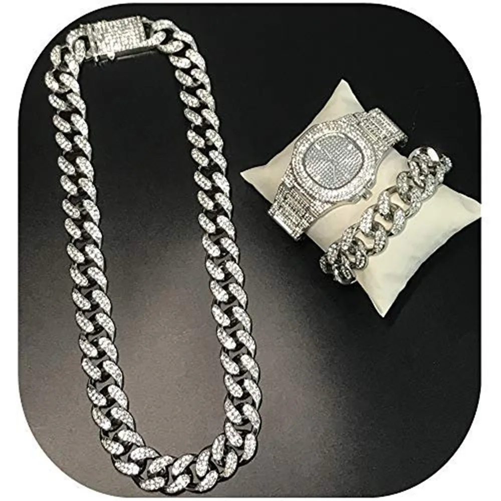Шикарное ожерелье в стиле хип хоп 2 см Роскошные мужские часы золотого и