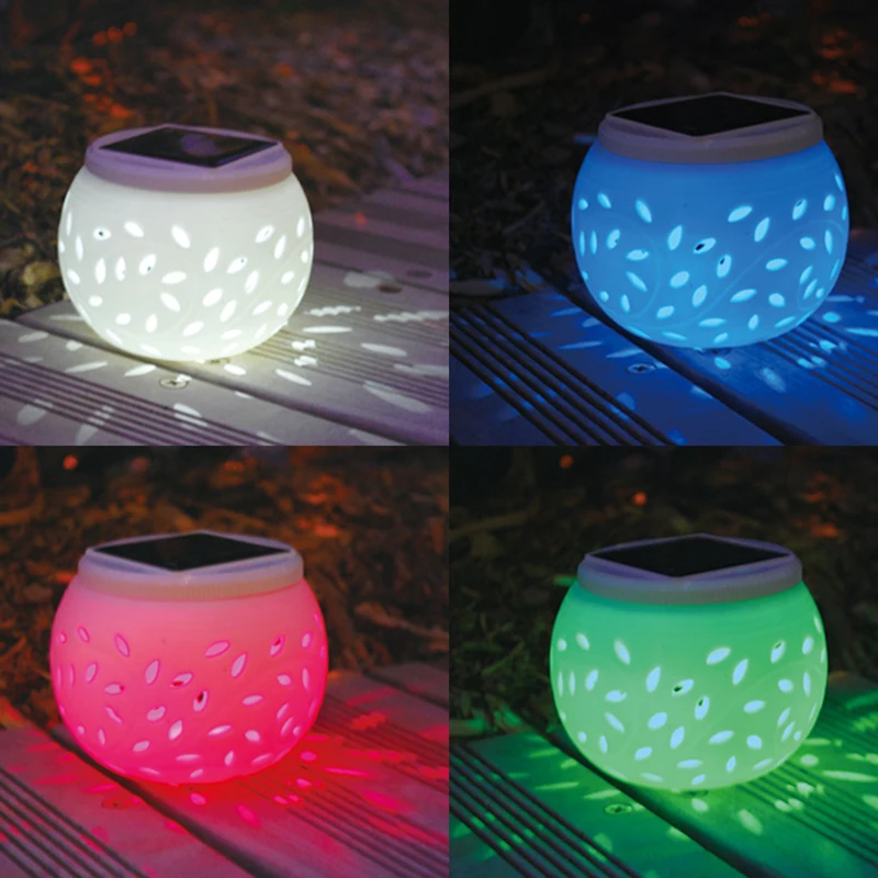 

Outdoor garden walkway terrace decoration Solar Lamp Led Light Colorful Hollow Out Ceramic Lamp Waterproof Outdoor Led Light