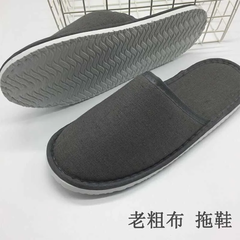 

Disposable Slippers Hotel Household Hospitality Travel Terry Cloth Fabric Slipper Black And White with Pattern Bluish Black Terr