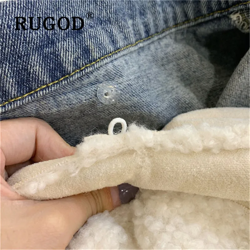 RUGOD, Осень-зима, стиль, шикарная Вельветовая джинсовая куртка с отложным воротником, утолщенные свободные укороченные топы, мода, Kpop одежда