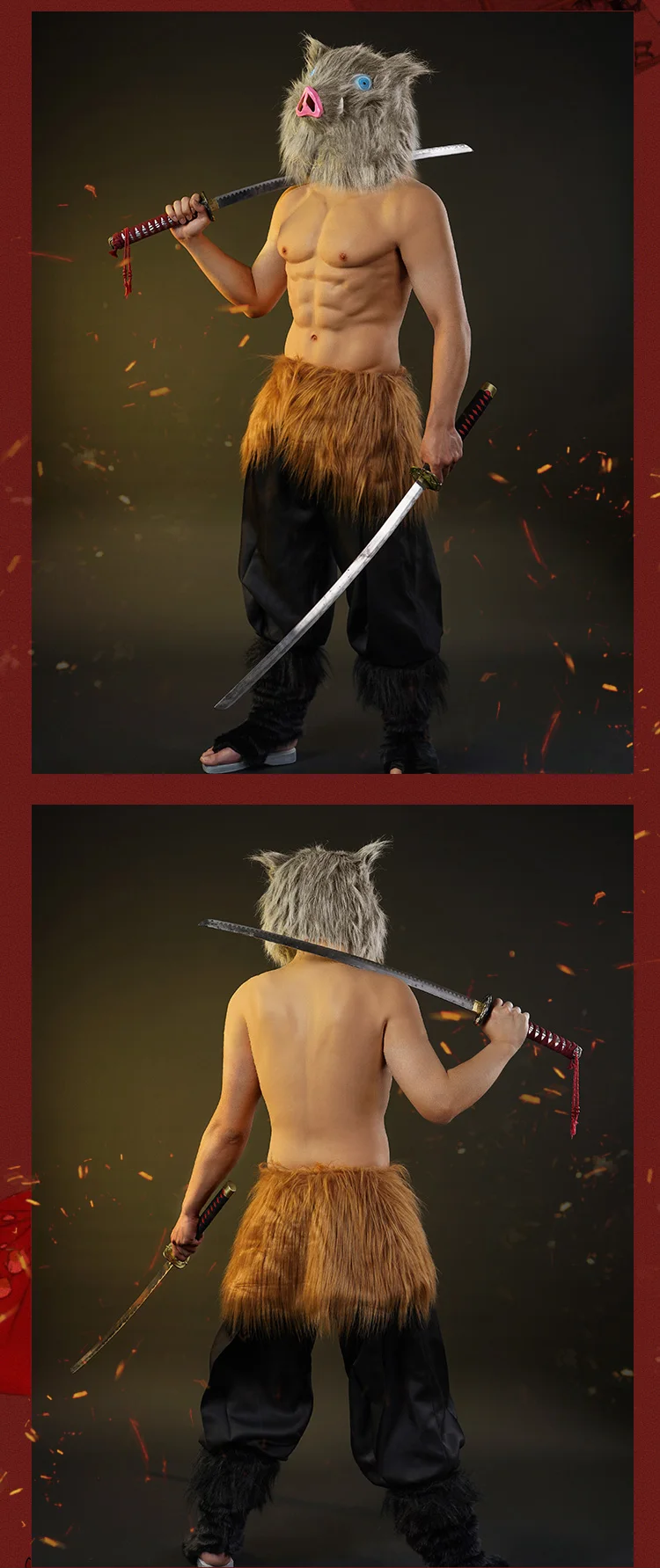 Аниме «Demon Slayer Kimetsu no Yaiba Hashibira Inosuke», костюм для косплея, Униформа, сабо, маска, голова свинки, костюмы на Хэллоуин для женщин a