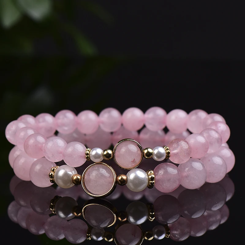 

Fashion Simple Natural Rose Quartz Handmade Beaded Polished Healing Stone Energy Stone For Women Increase Charm Gift