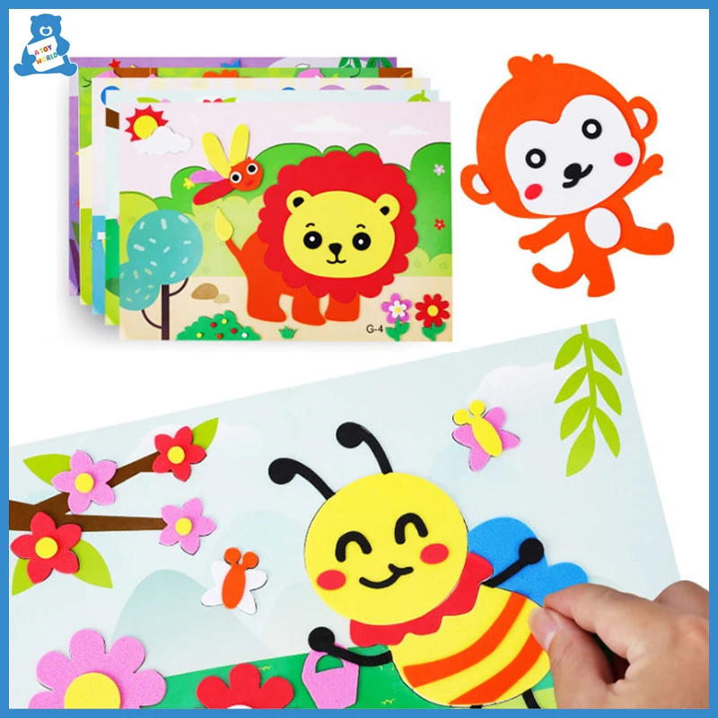 

Kids DIY Stickers Puzzle Games Handmade Sponge Patch 3D EVA Foam Sticker Cartoon Animal Drawing Board Learning Education Toys