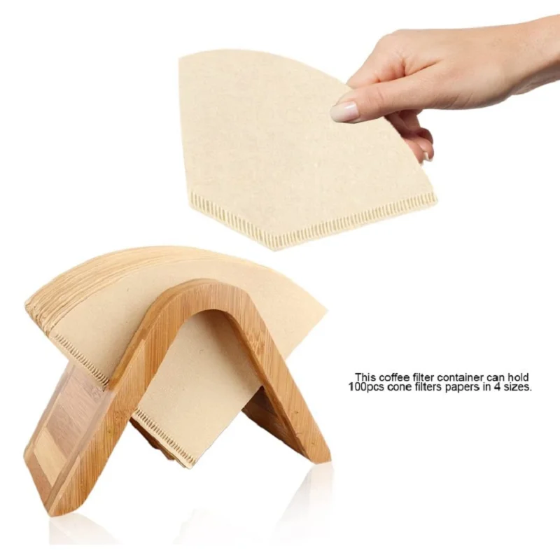

Coffee Filter Holder+40pcs V60 Fliter Paper, Reusable Bamboo Coffee Filters Paper Container Rack for Home Kitchen Bar Cafes Set