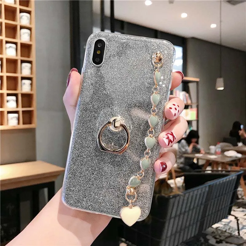 Black Мягкий Блестящий бумажный ТПУ чехол для браслета для iPhone 11 Pro Max Xr Xs Max X 6s 7 8 6 Plus защитный чехол для мобильного телефона - Цвет: Black