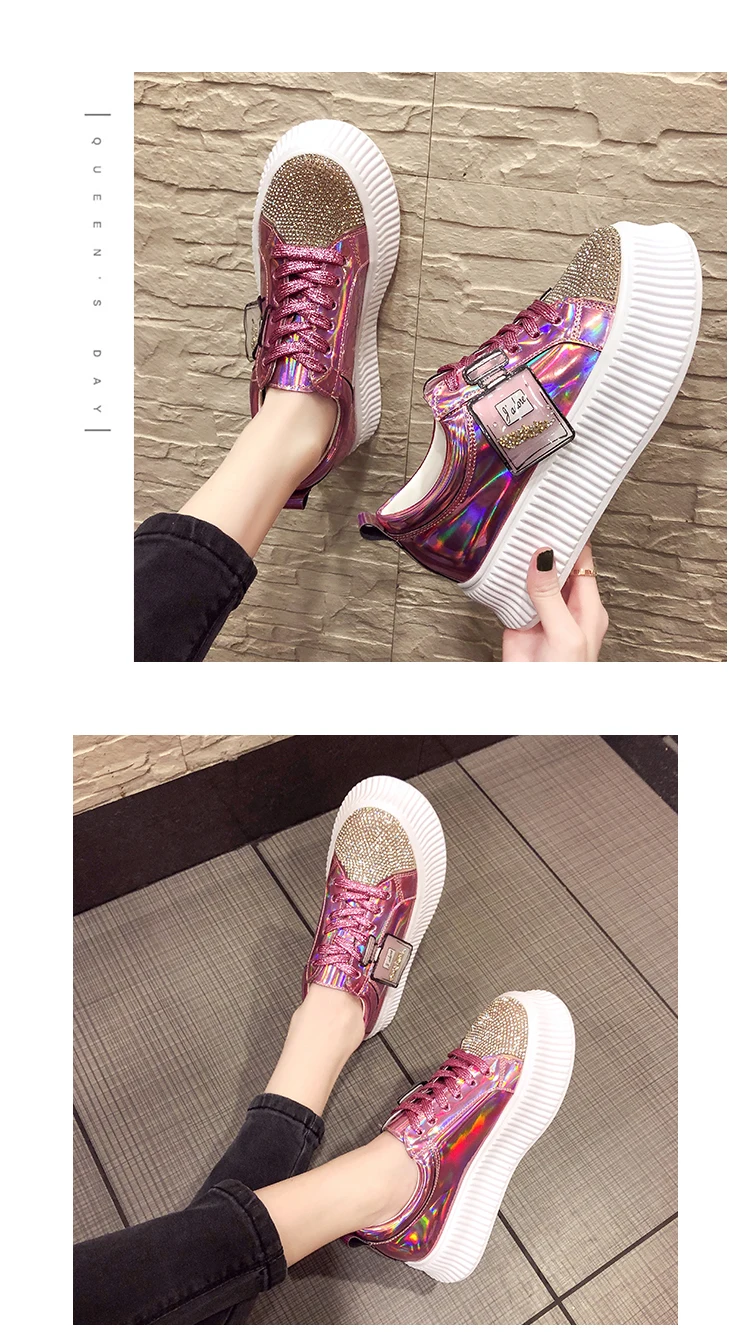 Brand Women Sneakers Slip on Fashion Platform Flats for Lady Spring Autumn Summer Slipony Rhinestone Blingbling Casual Shoes