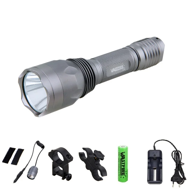 

Waterproof 350 Lumens Hunting Flashlight Green LED Tactical Torch+18650 Battery+Remote Pressure Switch+Mount
