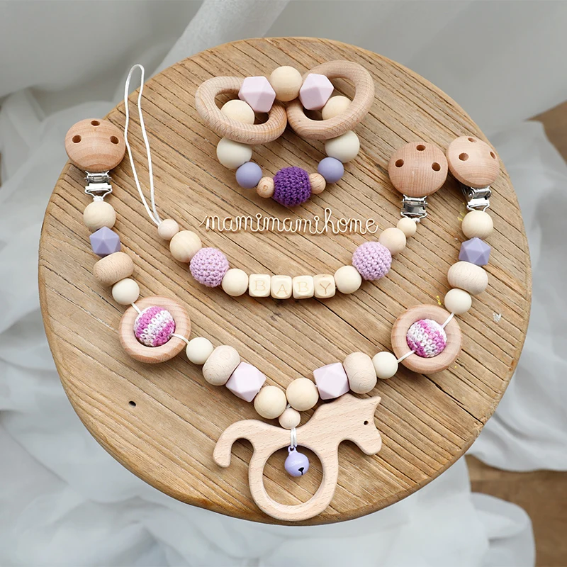 Baby Toy Wooden Pram Clip Pacifier Clip Chain Mobile Pram Personalize Name Rattle Stroller Toys Bed Bell Around Neborn Gift Toys