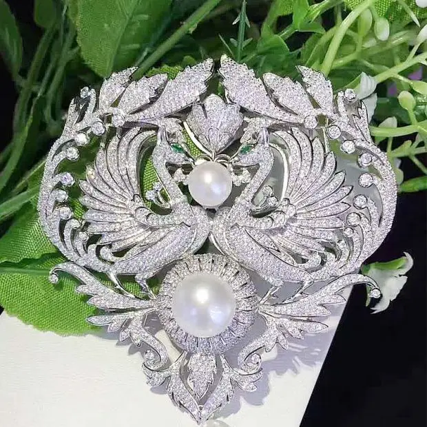 Dual use microscope zircon Diy materials double phoenix tassel pendant clasp long sweater chain clasp brooch