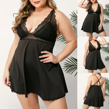 

New women sexy sleepwear lingerie women night dress Lace nightwear sleeveless summer Underwear mini nightgowns plus size #3