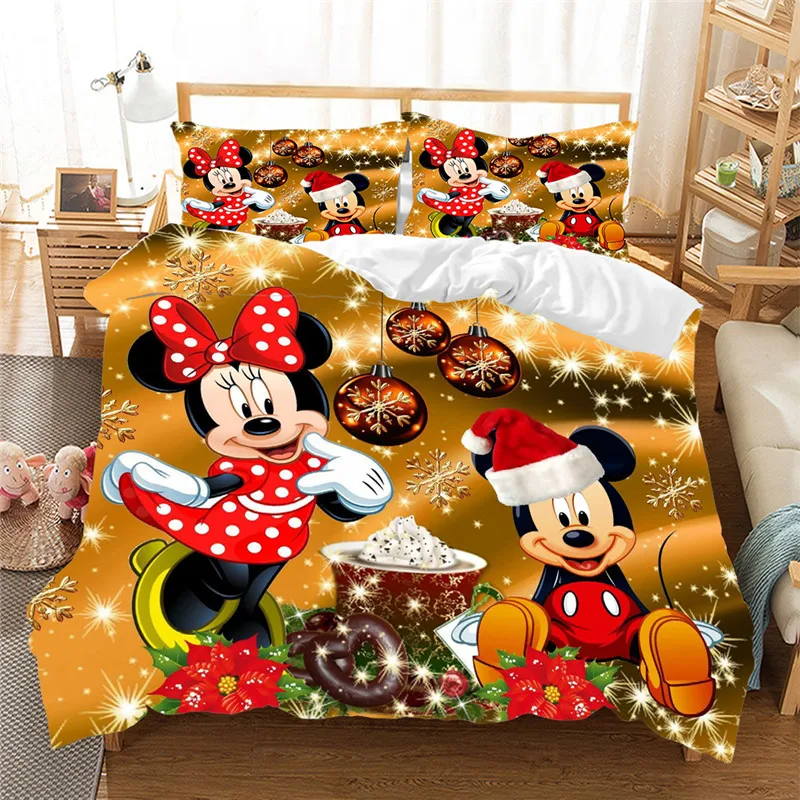 Christmas Mickey Minnie Bedding Set Duvet Cover Pillowcase Home Textile Adult Children Gift Queen King Size Bedding Set