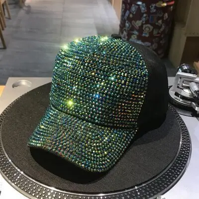 Зеленый Новинка, Женская Бейсболка Snapback, шикарная шапка с бриллиантом, женские Стразы, головные уборы, аксессуары для одежды - Цвет: Зеленый