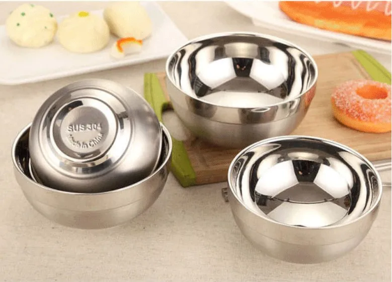 1pc 304 Stainless Bowl Double Layer Insulation Kids Children Bowl Kitchen Supplies