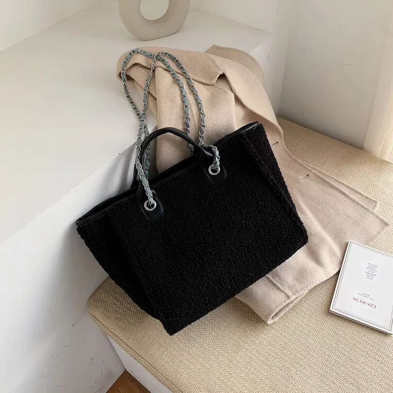 

Winter Simple Plush Handbag Europe And America Fashion Graceful Big Bag Chain Shoulder Bag Fashion New Style WOMEN'S Bag