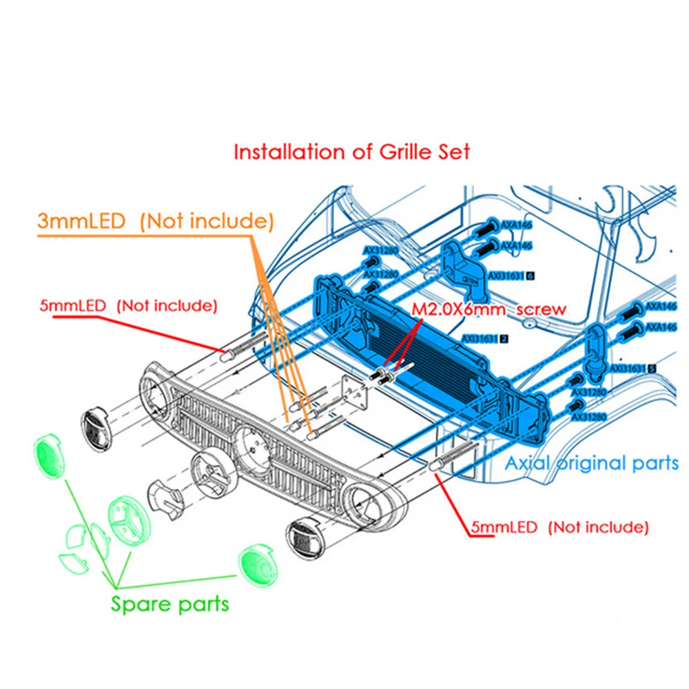 Peças do Carro Conjunto para 1 Grade Dianteira Transformar Luzes Traseiras Capa - 10 Axial Scx10 ii Umg10 4x4 6x6 rc Acessórios 8 para 1 10 axial scx10 ii umg10